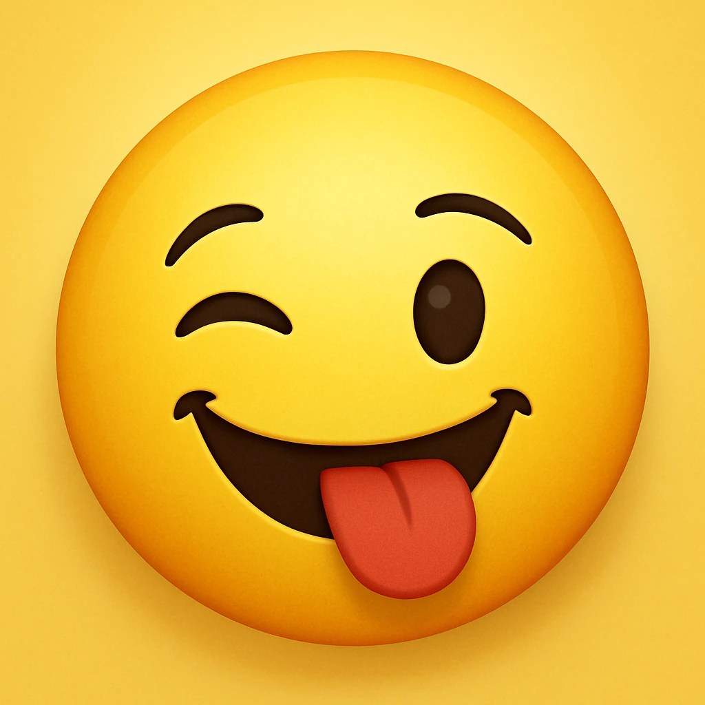 yellow emoji face, winking, playful emoji