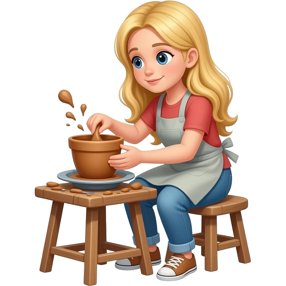 Blond long hair girl doing pottery emoji