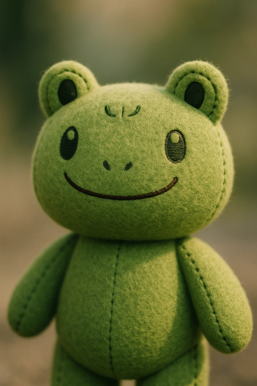 plush toy with a green teddy bear body and a frog's head, soft and cuddly, cute and friendly expression emoji