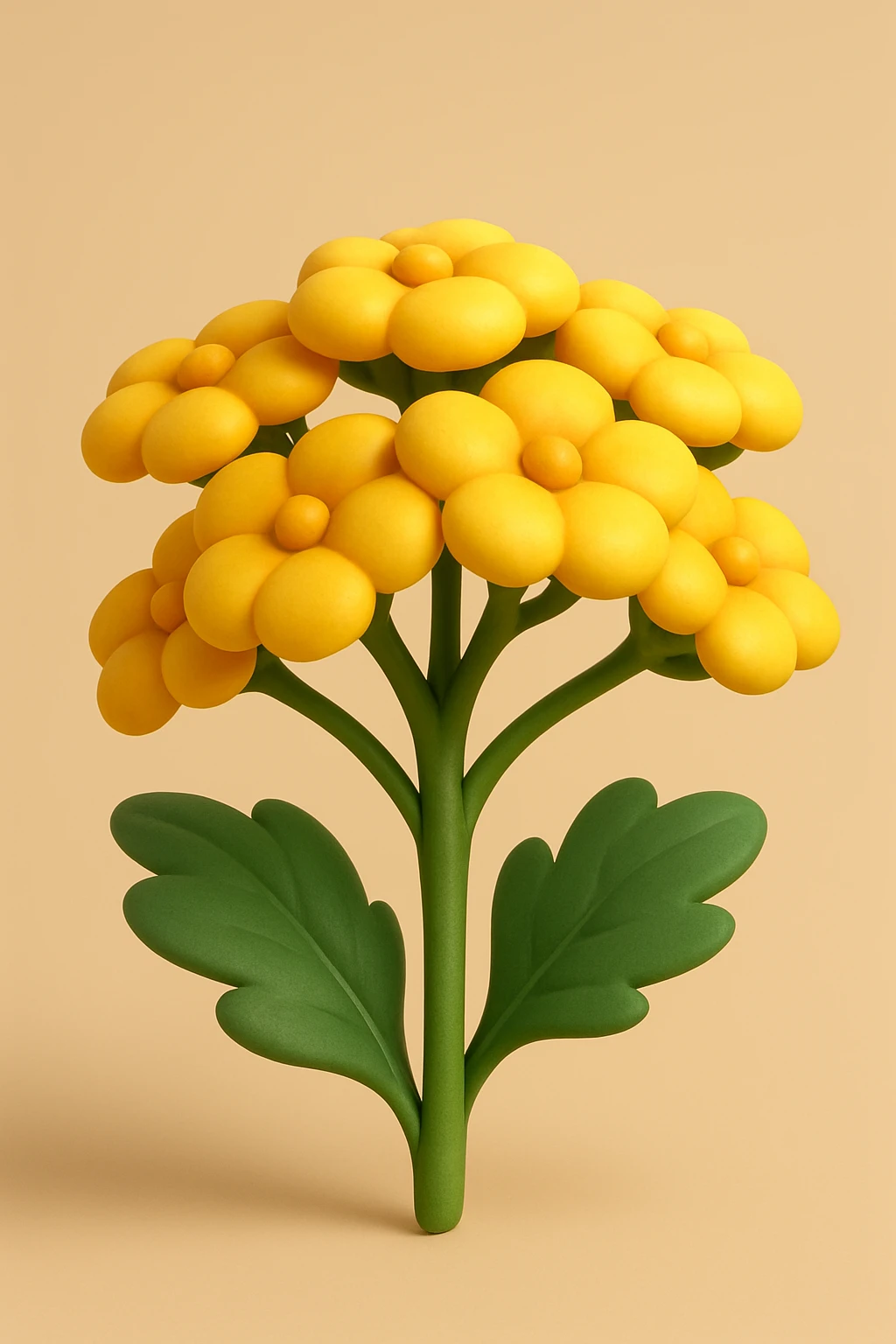 3D iOS style cartoon very rounded and soft yellow yarrow flower cluster, no faces, no smiles, natural expressive volume emoji