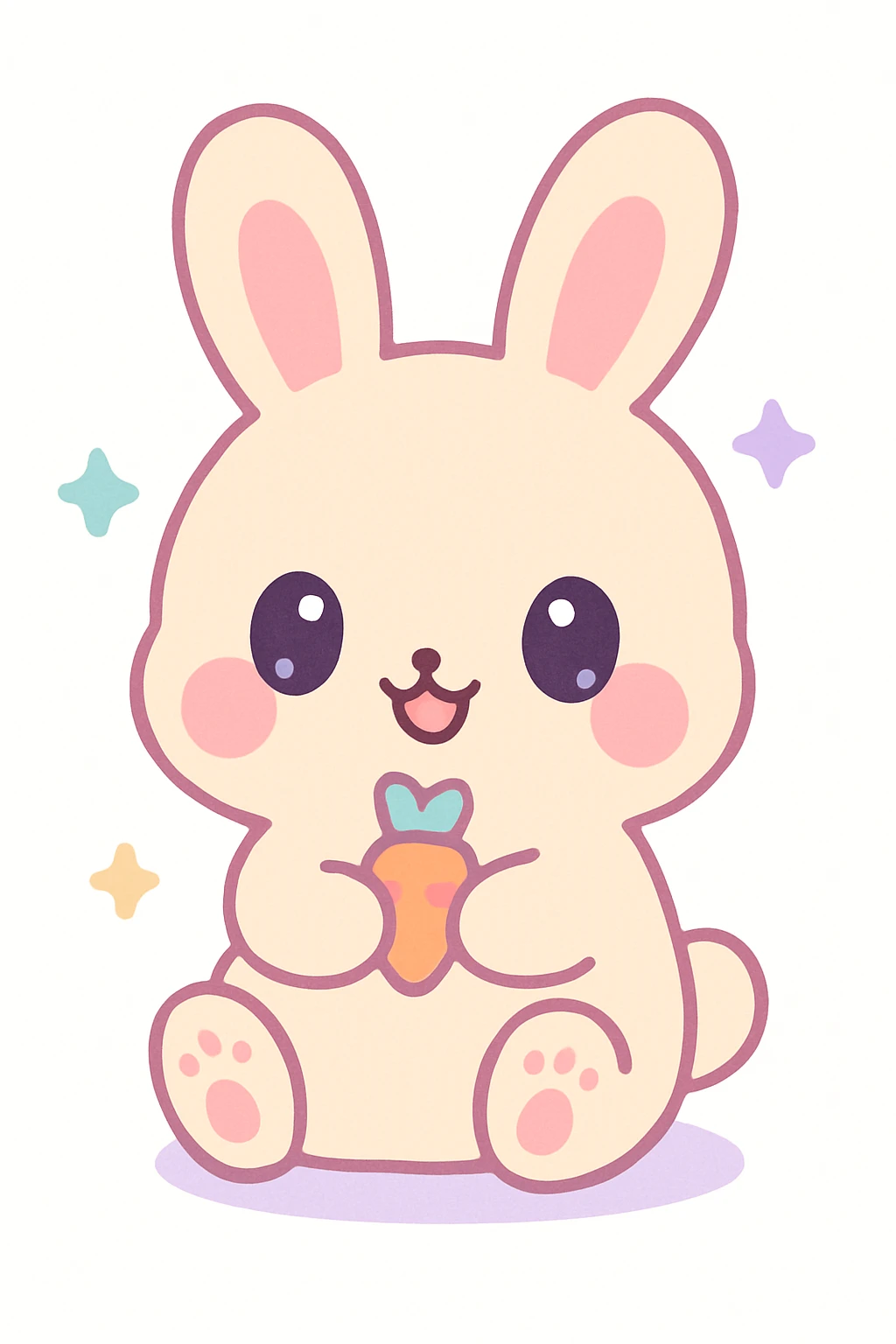 adorable anime-style bunny holding a tiny carrot emoji