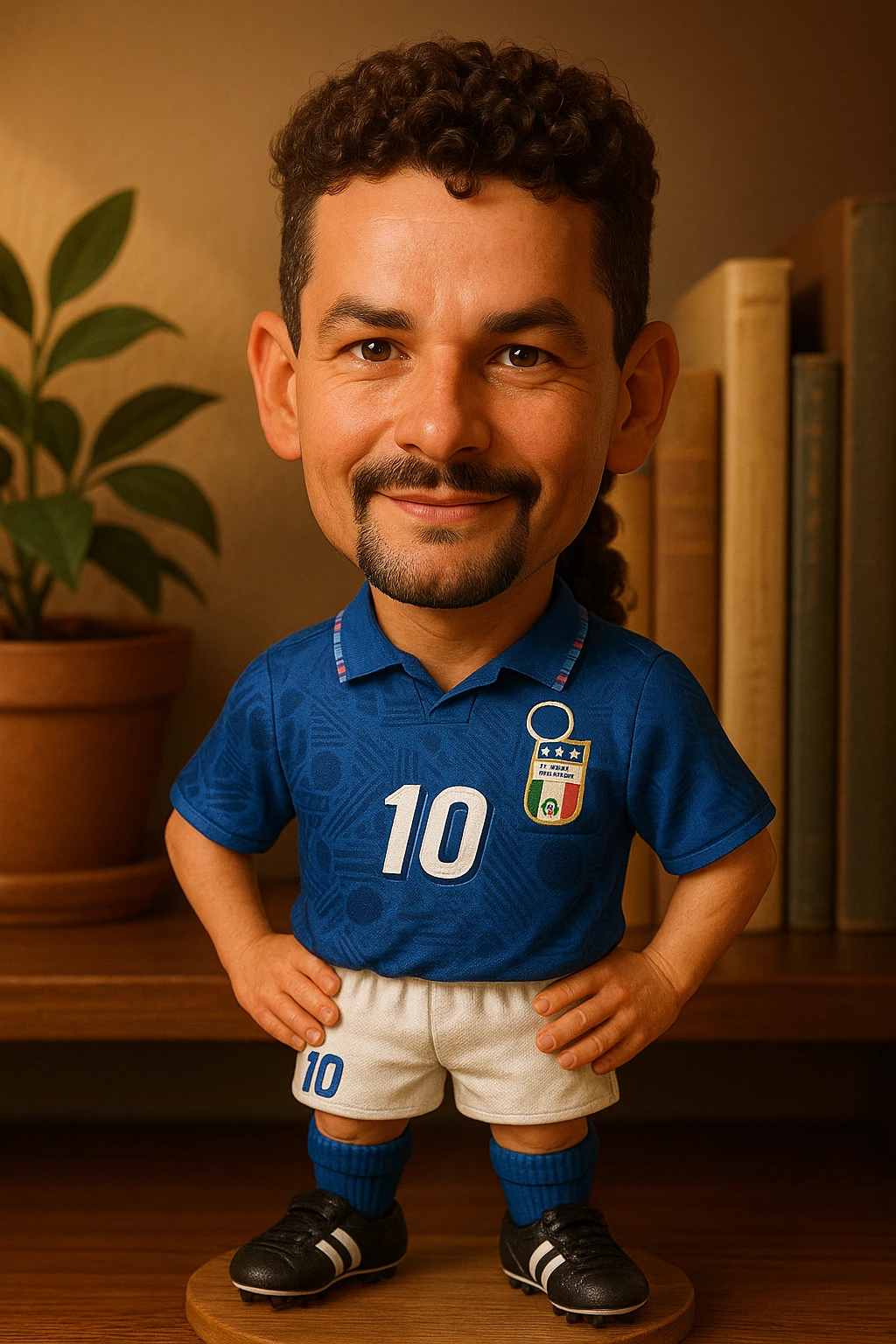 Молодой Роберто Банджо в форме сборной Италии 1994 смотрит на прямо на зрителя и слегка улыбается, освещение с левой верхней стороны кадра emoji