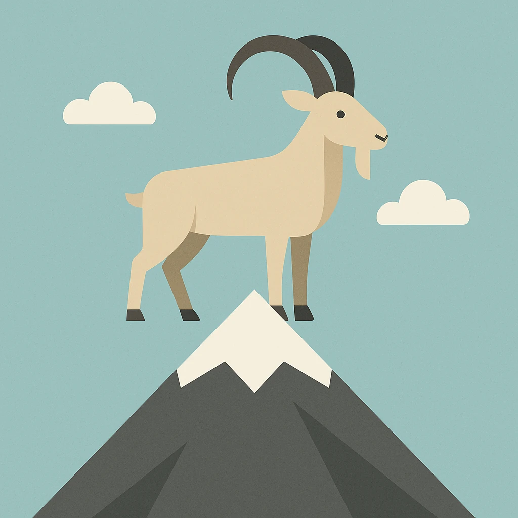 Flat design style goat in the peak emoji