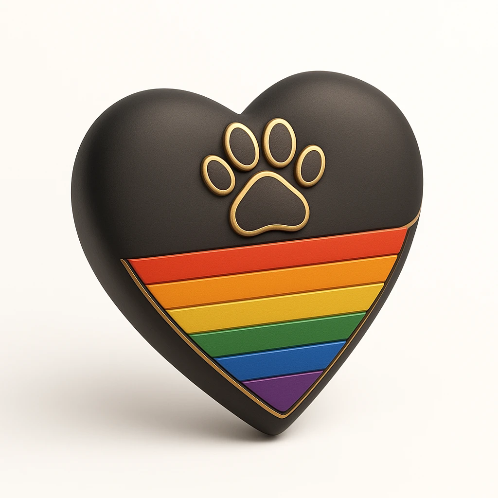 rainbow pride heart with a paw print on top, 3D black style, no text emoji