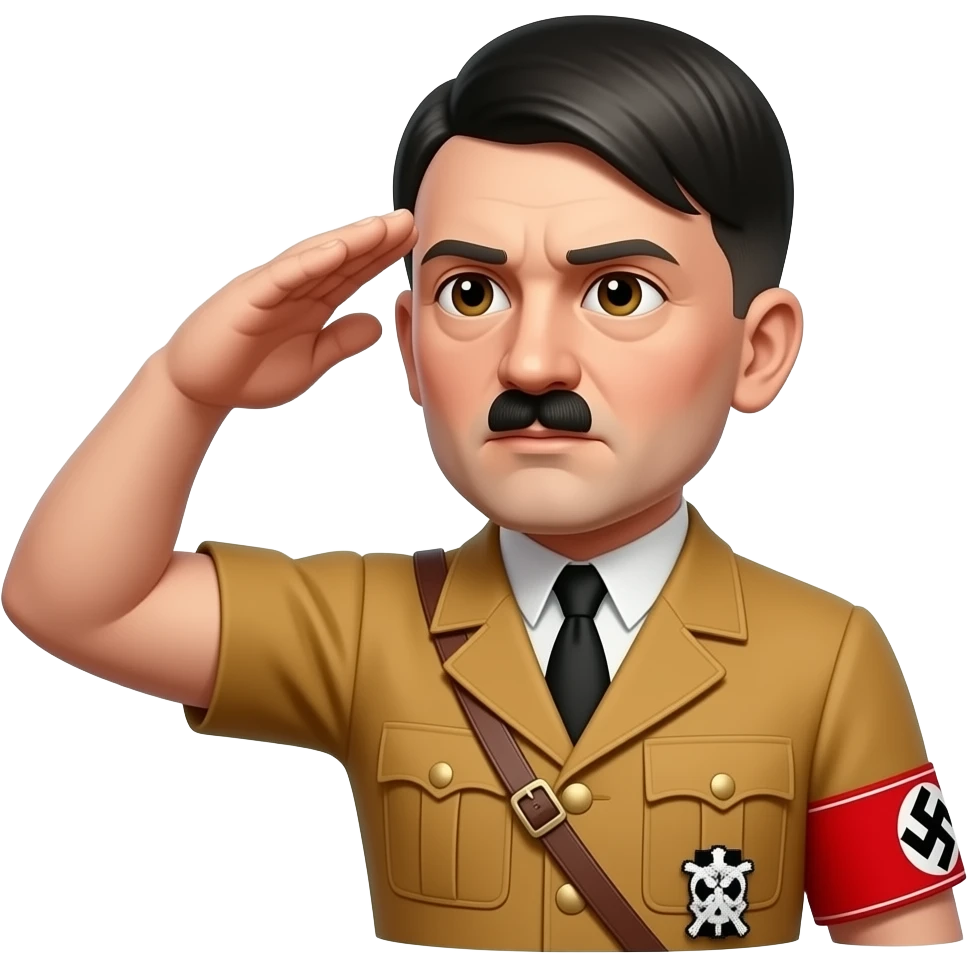 Adolf Hitler doing the Nazi salute with his arm out front at a 30 degree angle, with a front left camera shot emoji