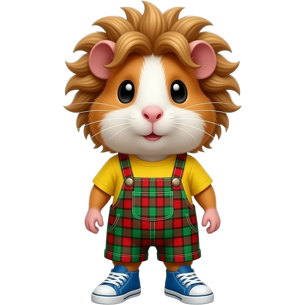 crazy haired guinea pig in yellow top with red and green checked ovealls and blue sneakers emoji