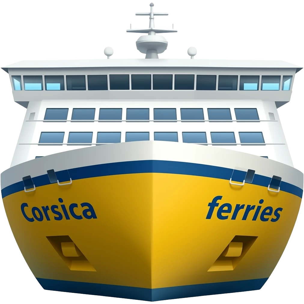 Ferry jaune et blanc avec des vitres a l'arrière et écrire Corsica ferries emoji