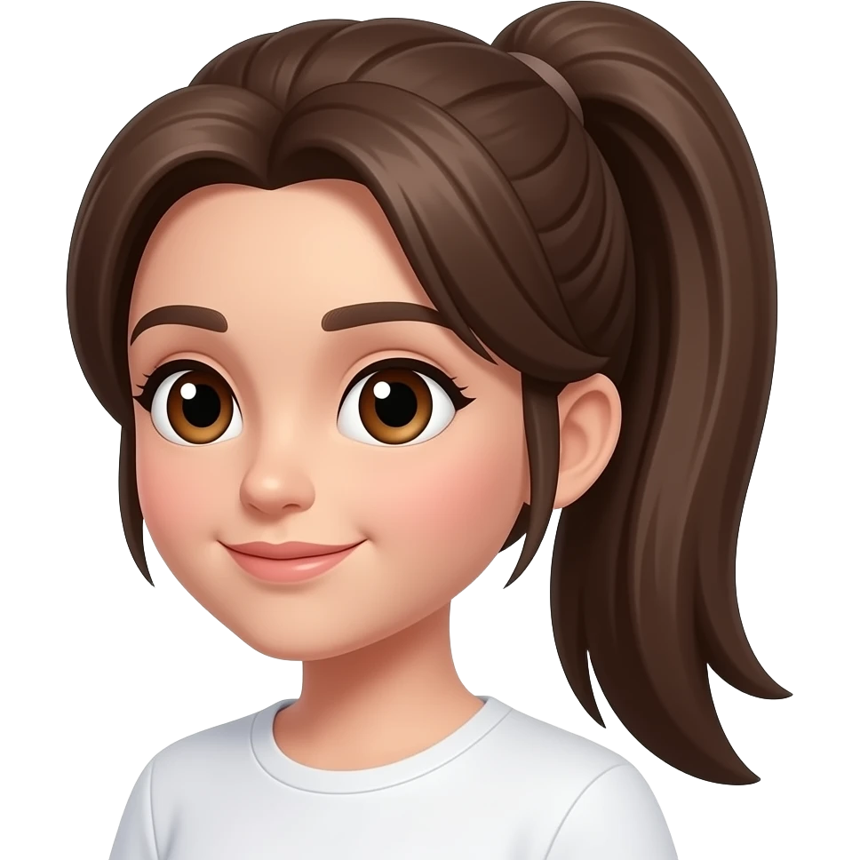 Full body long hair, brunette, brown eyes with a ponytail emoji