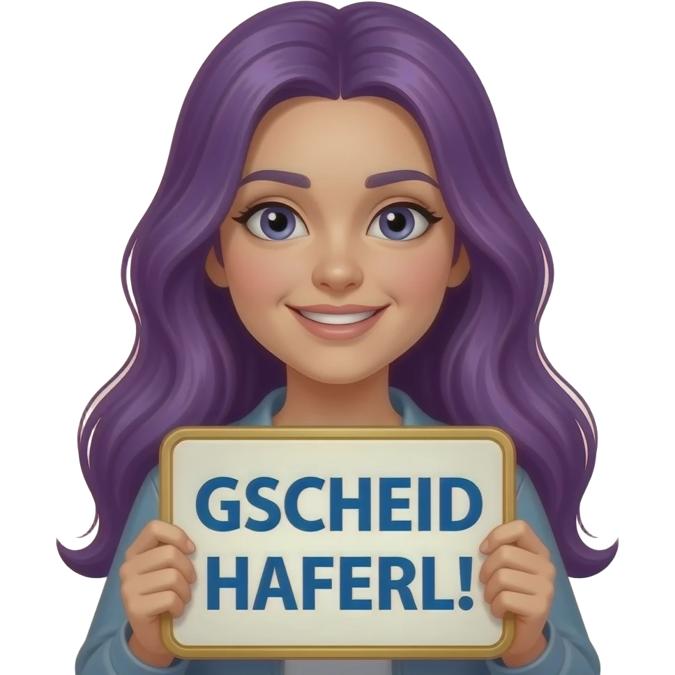 girl with long purple hair holding a GSCHEID HAFERL! sign emoji