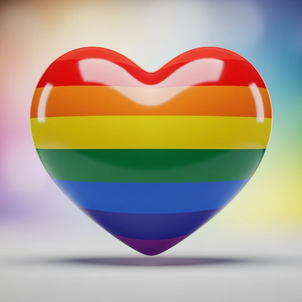 gay pride rainbow heart, bright and cheerful, glossy finish emoji