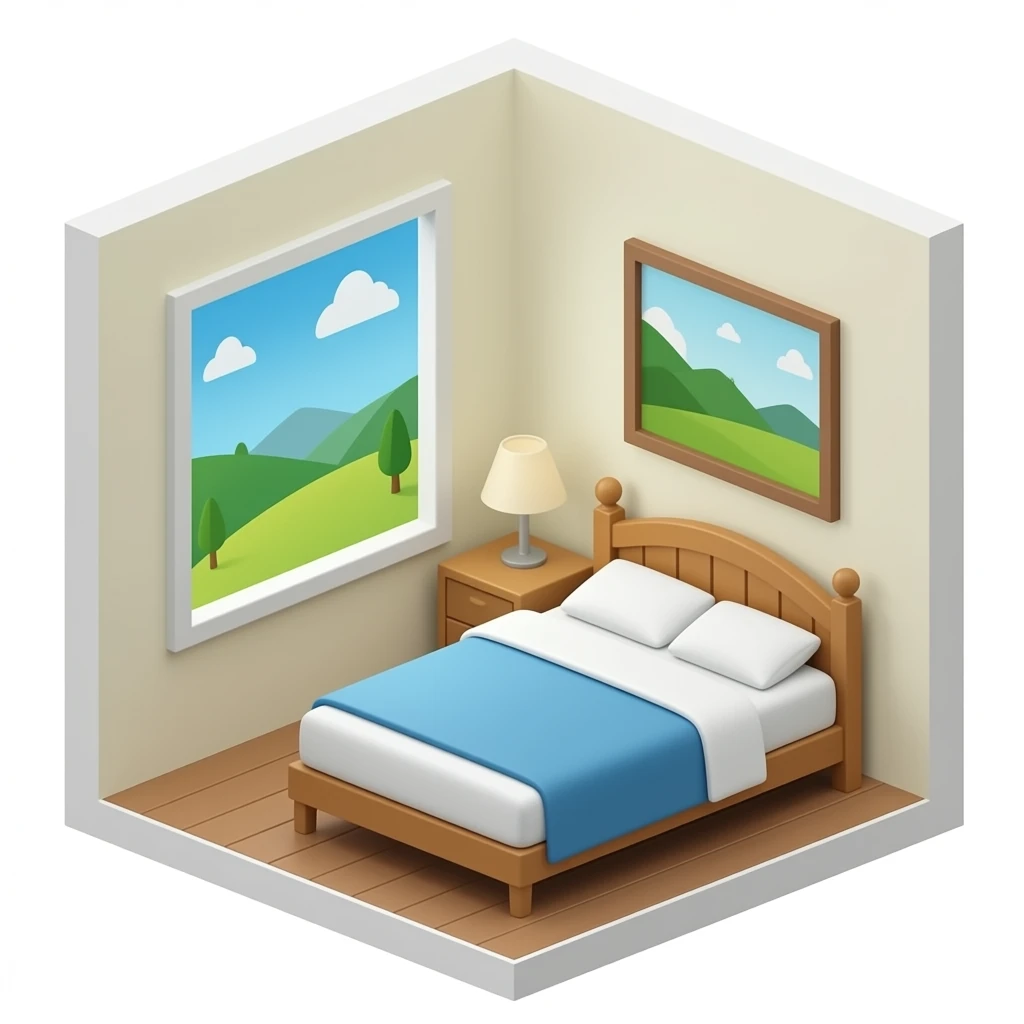 private room 1 bed, view from corner emoji