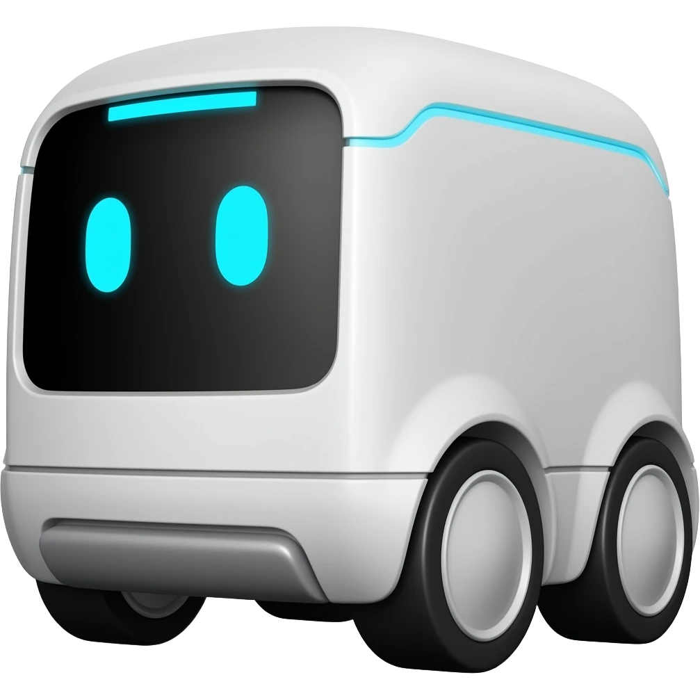 Rectangle shape solid delivery robot with display showing blue eyes and a blue line on the top emoji