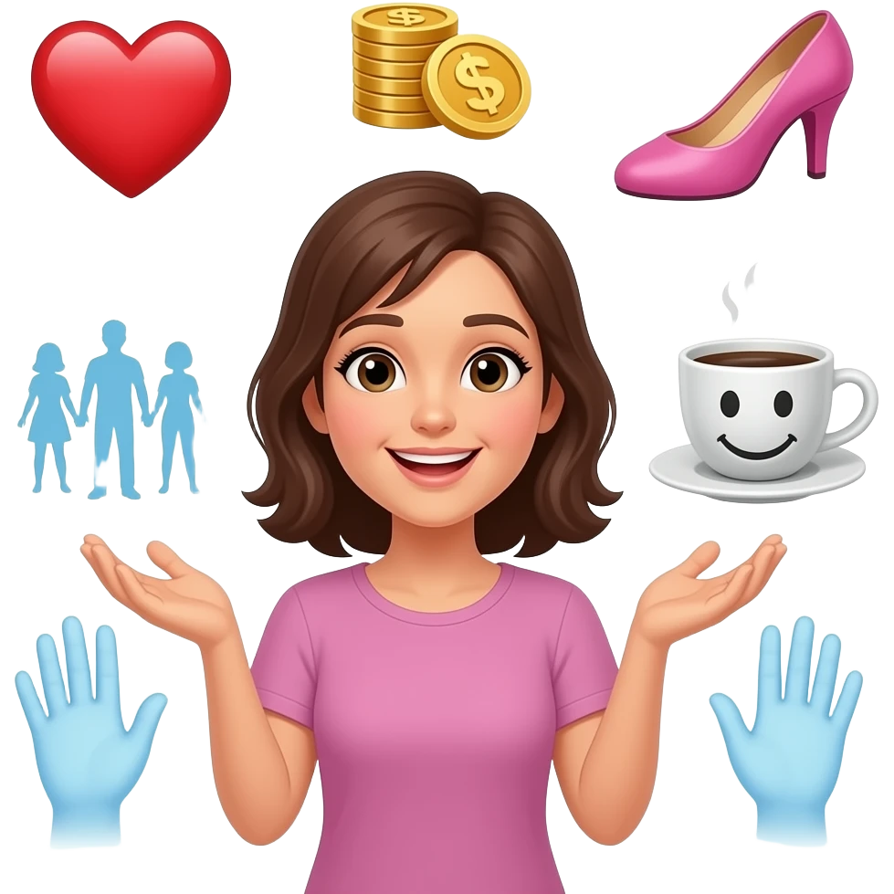 женщина хочет, любовь, деньги, танцы, кофе, подруги, желания из много рук или мыслей emoji