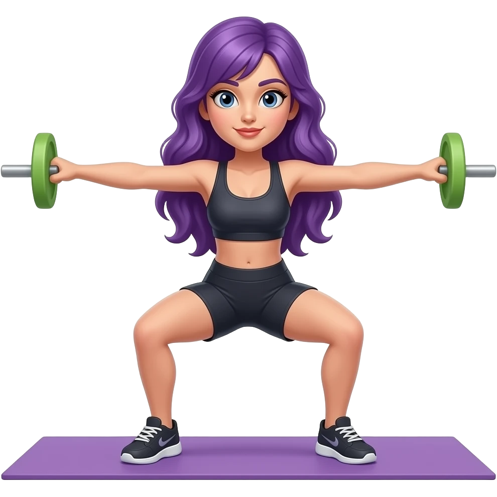 sexy girl with long purple hair and purple is doing hiit emoji