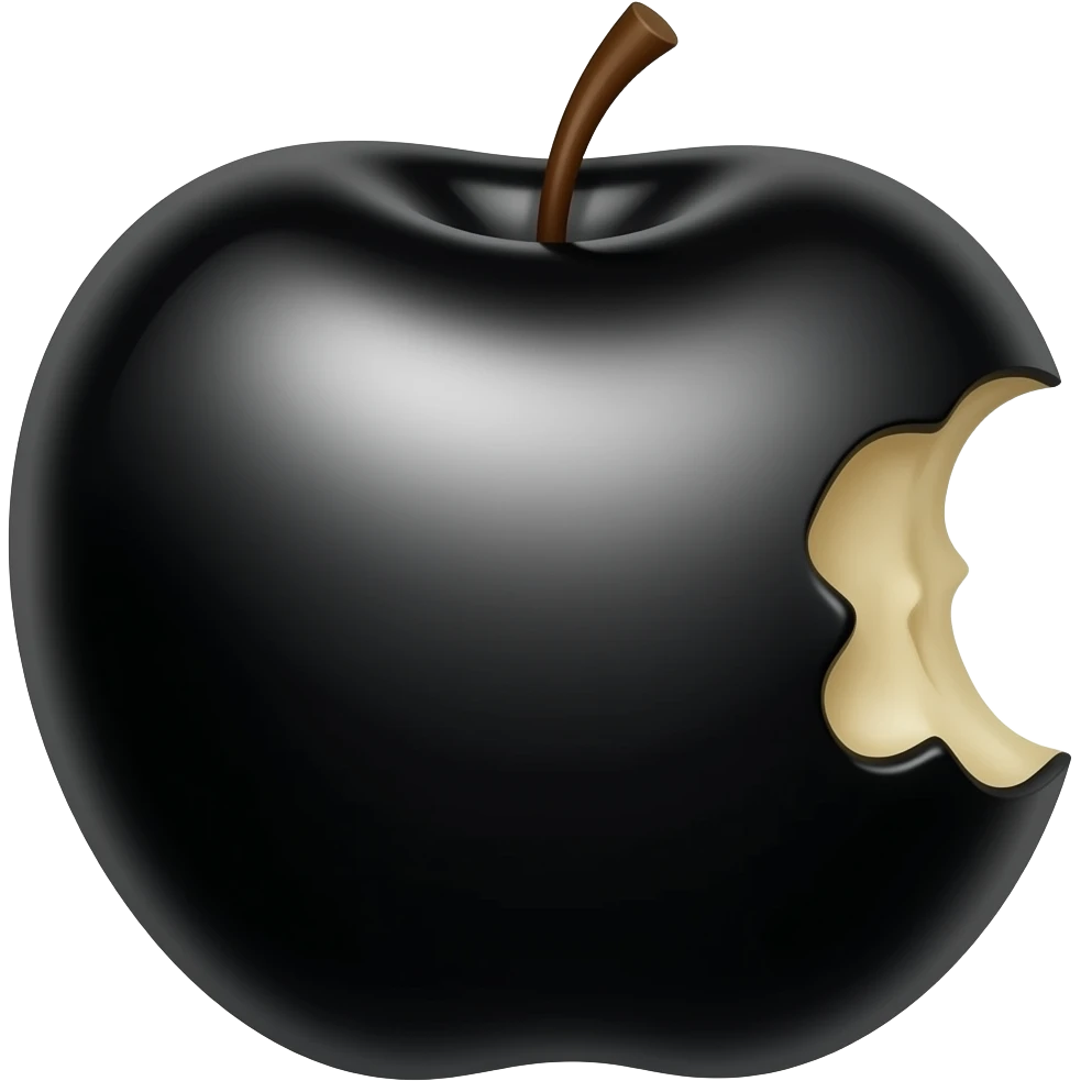 emoji of a black apple with a bite on the right emoji