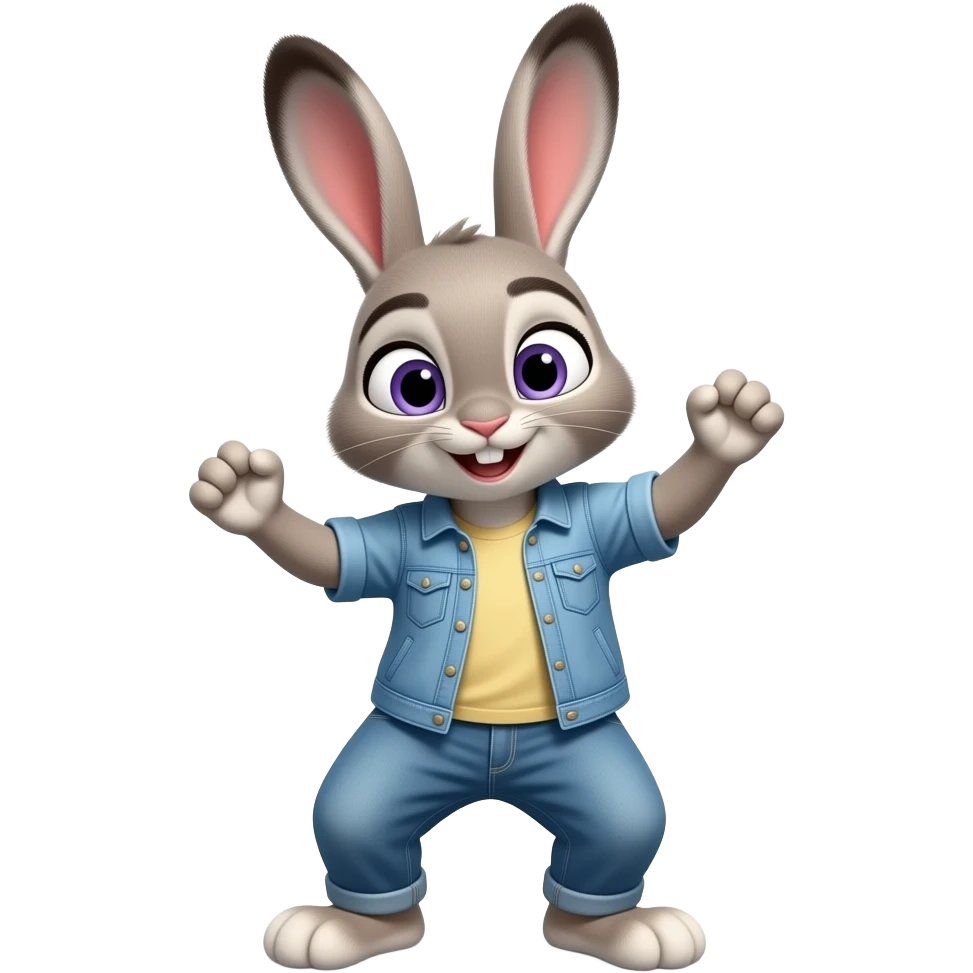 A bunny wearing casual clothes and dancing emoji