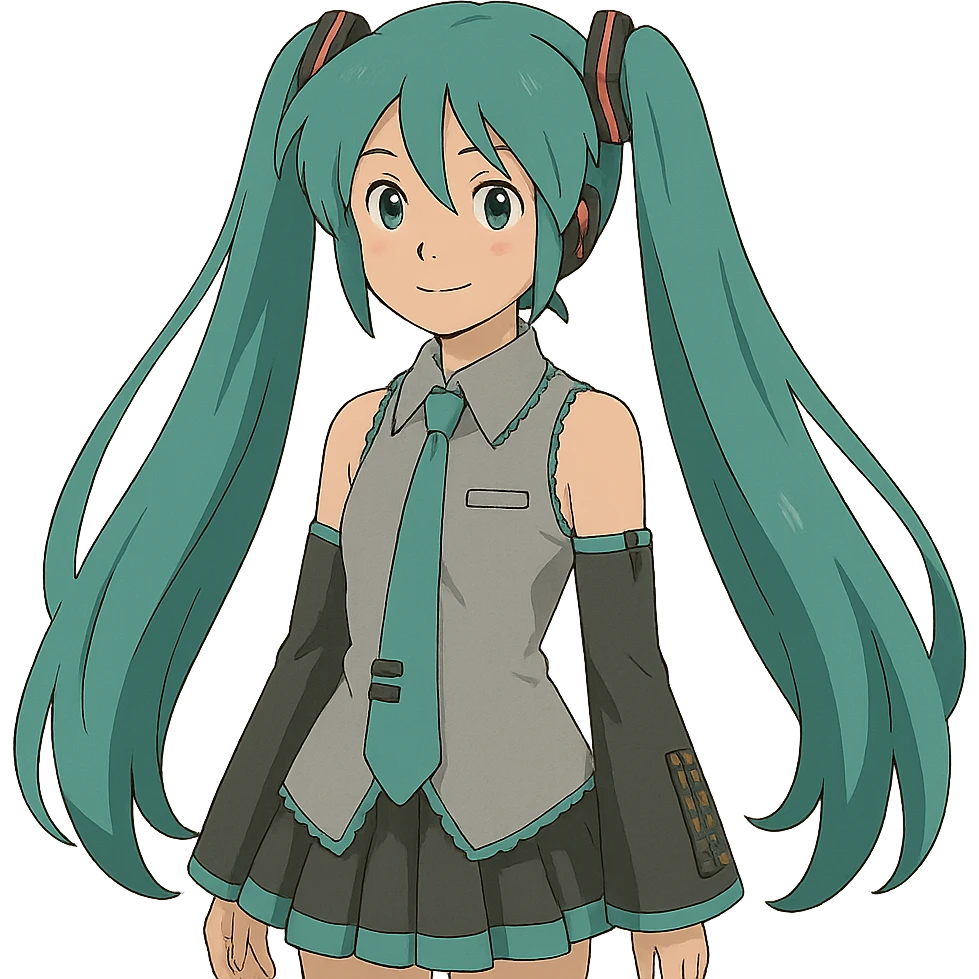 ghibli style Hatsune Miku with teal twin tails emoji