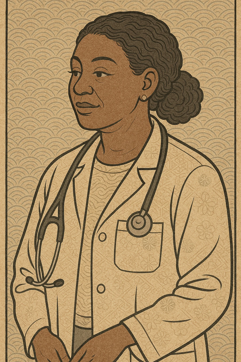 A modern day black female doctor who is experienced and middle aged emoji