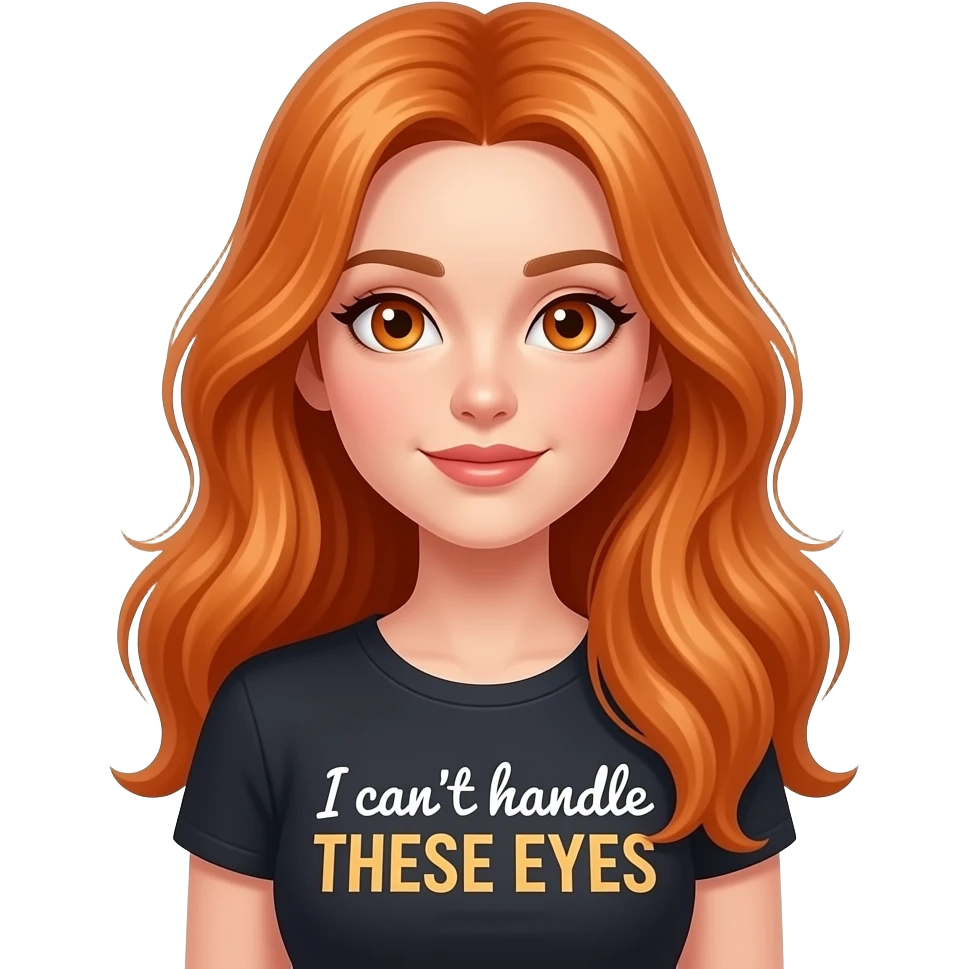 sexy girl with overlong ginger hair and ginger eyes a top with I can't handle THESE EYES written on it emoji