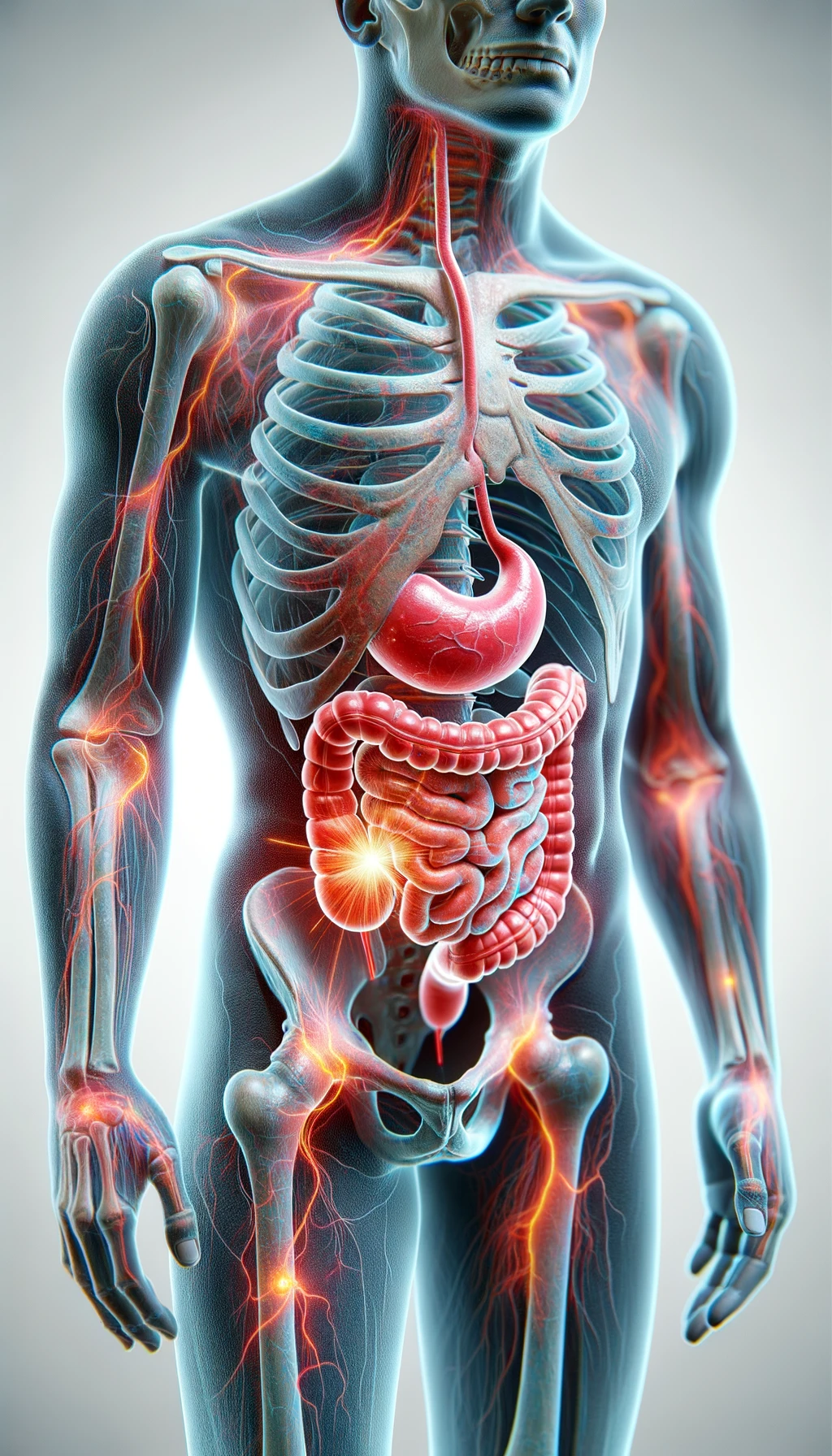 cistifellea umana anatomica realistica e intestino sono collegati nel dolore, sfondo chiaro emoji