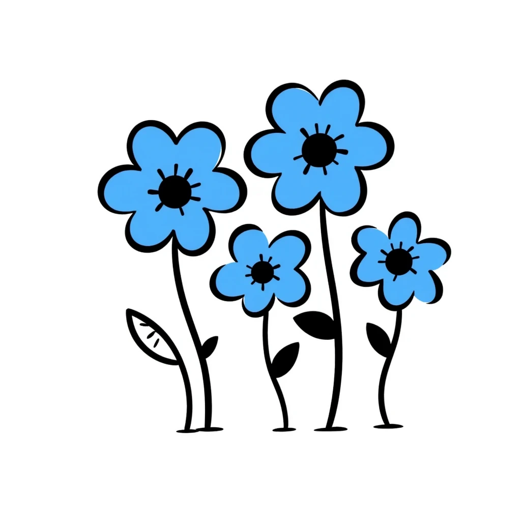 multiple blue flowers, hand drawn doodle style emoji