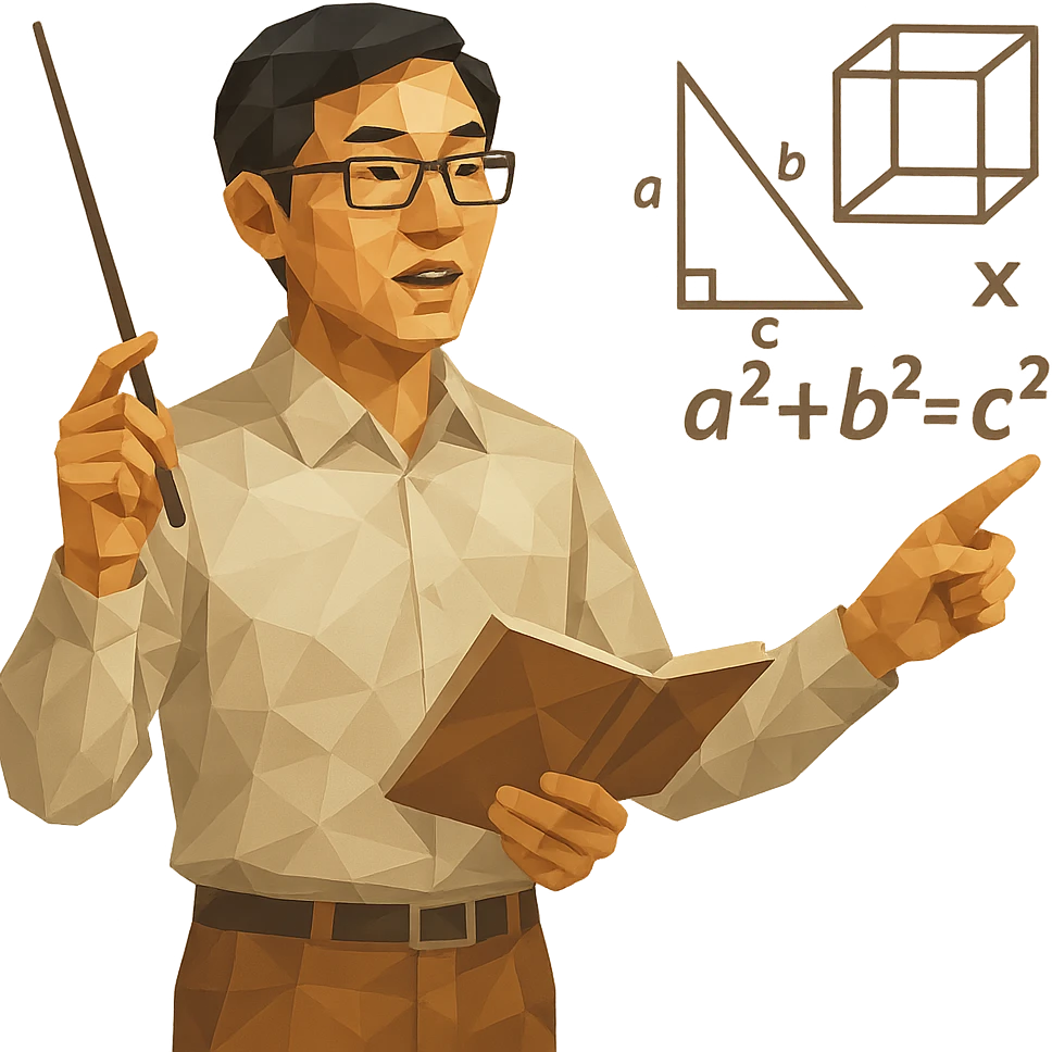 polygonal style Chinese math teacher with geometric shapes in teaching pose emoji