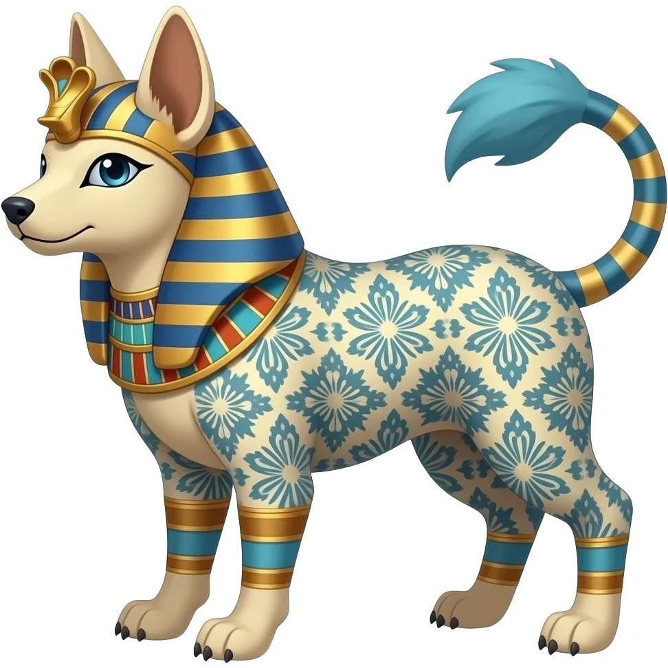 Damask-paisley-patterned Egyptian Short-legged quadrupedal elegant oriental feral painted Absol-Glaceon-Sylveon-animal-Fakémon-fusion-hybrid-creature emoji