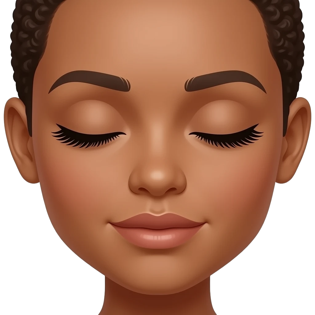 Brown skin eyes closed up close getting eyelash extensions done emoji