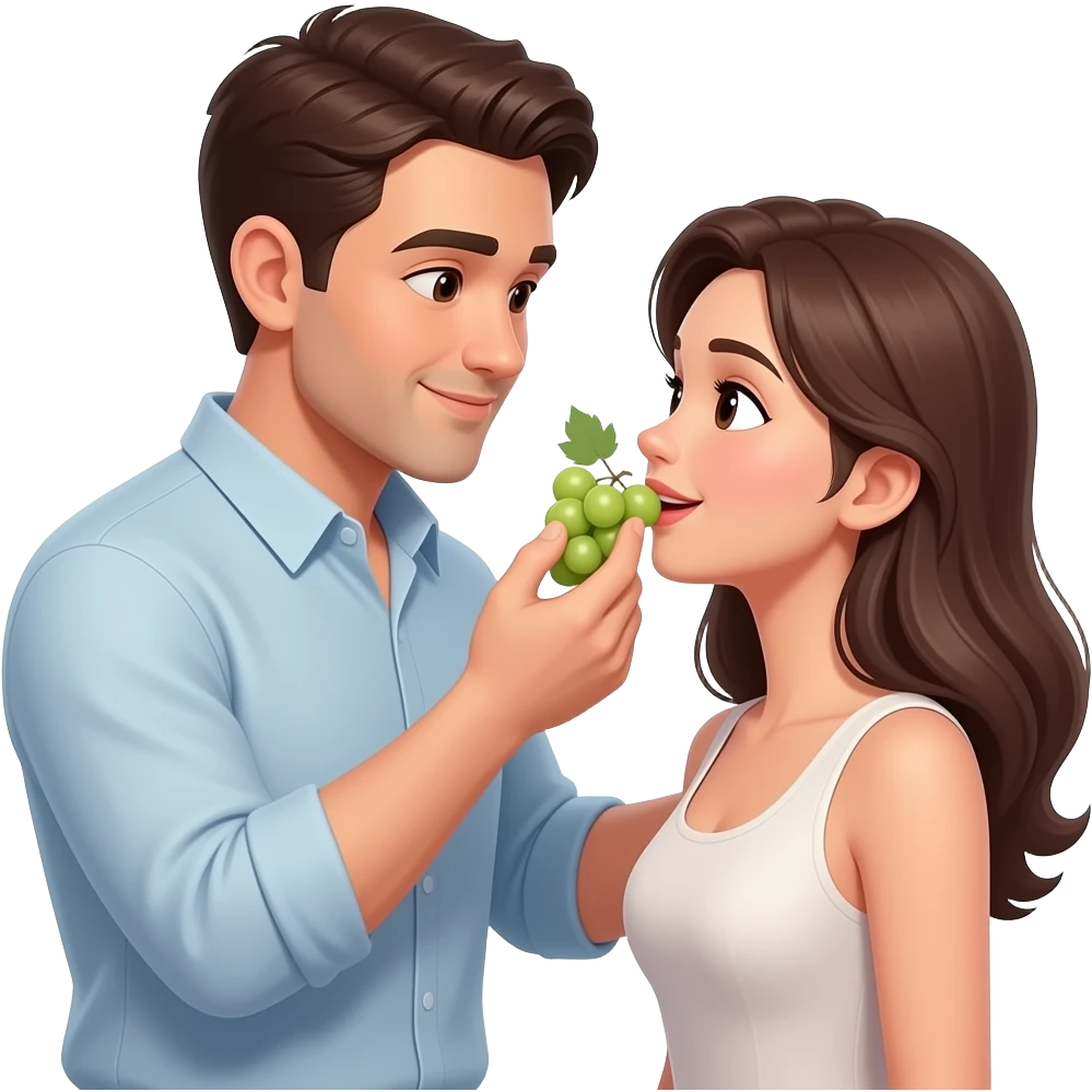 Men feeding grape to woman romantic emoji
