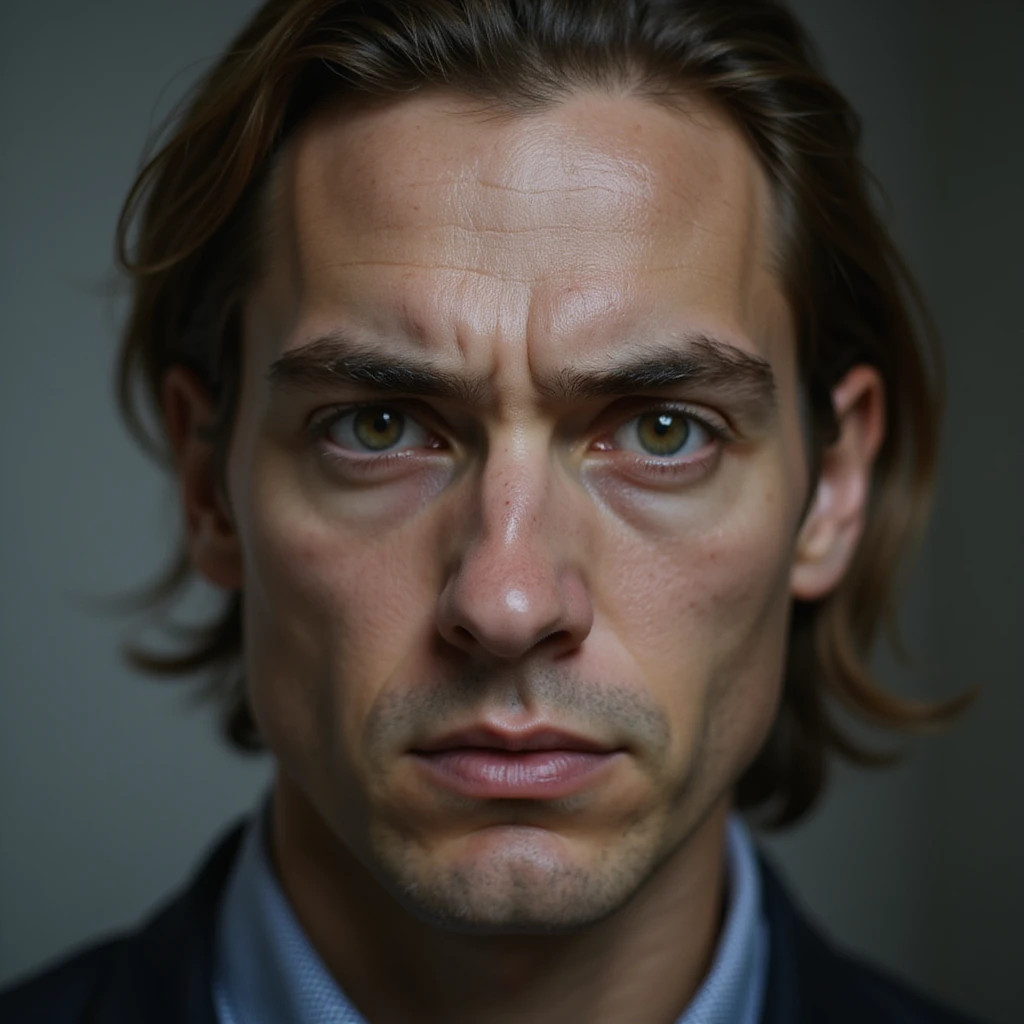 realistic human face with a skeptical side-eye look, photorealistic style emoji