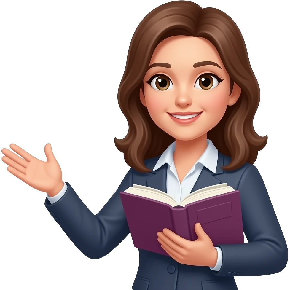 mulher dando aula com livro emoji