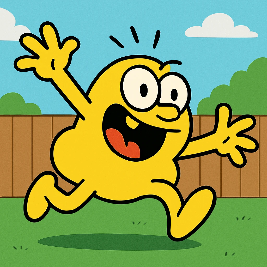 crazy minimal yellow blob, energetic pose emoji