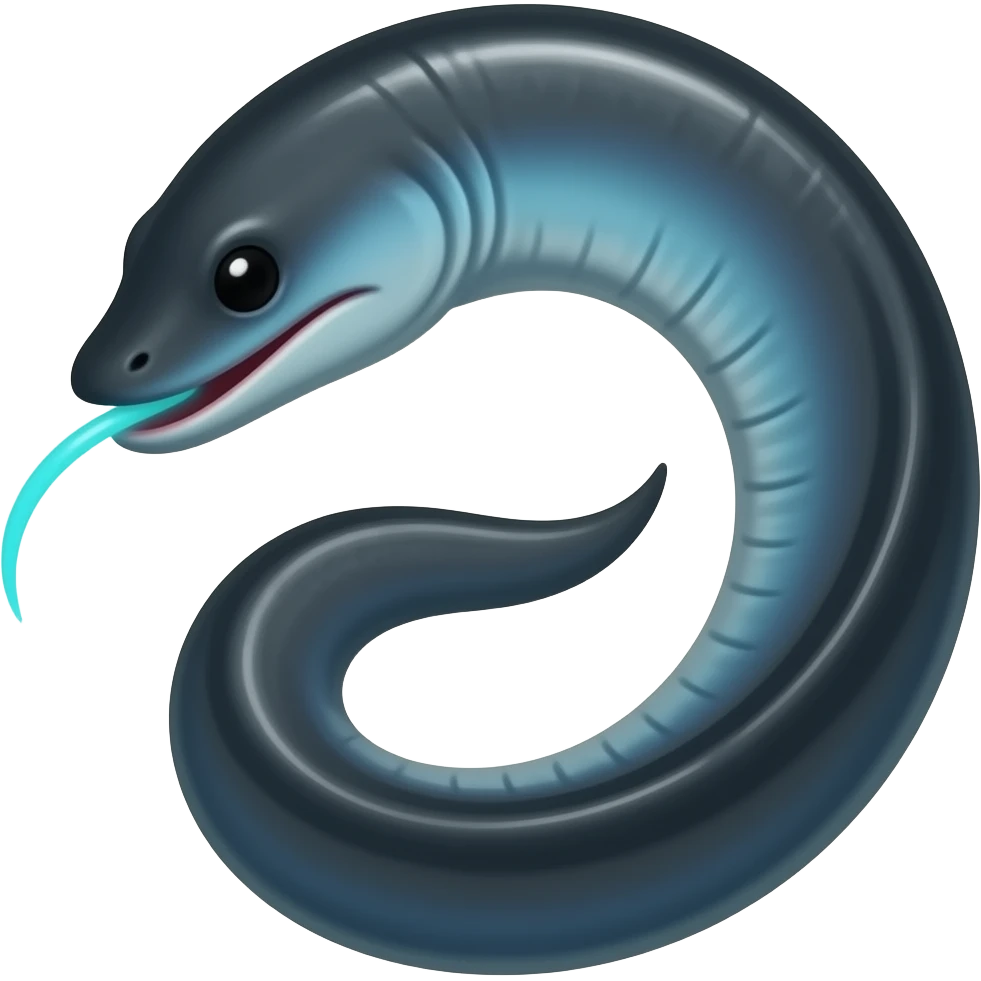 Abyssel A deep-sea eel creature with a glowing lure beneath its chin and a body that fades from blue to black. It moves silently and strikes like a whip from dark water. emoji