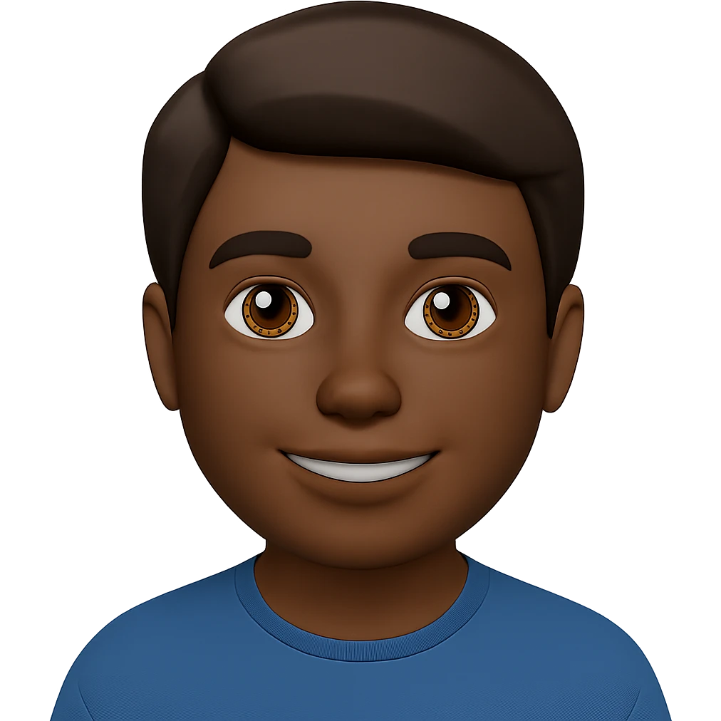 Edit the image to change the man's skin to brown and hair to brown. Keep the ultra realistic memoji style similar to apple emoji style. No background, transparent background. emoji