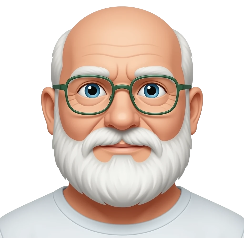 75 year old, white, bald, 300 pound, man with a full white beard and thin framed glasses with green side arms emoji