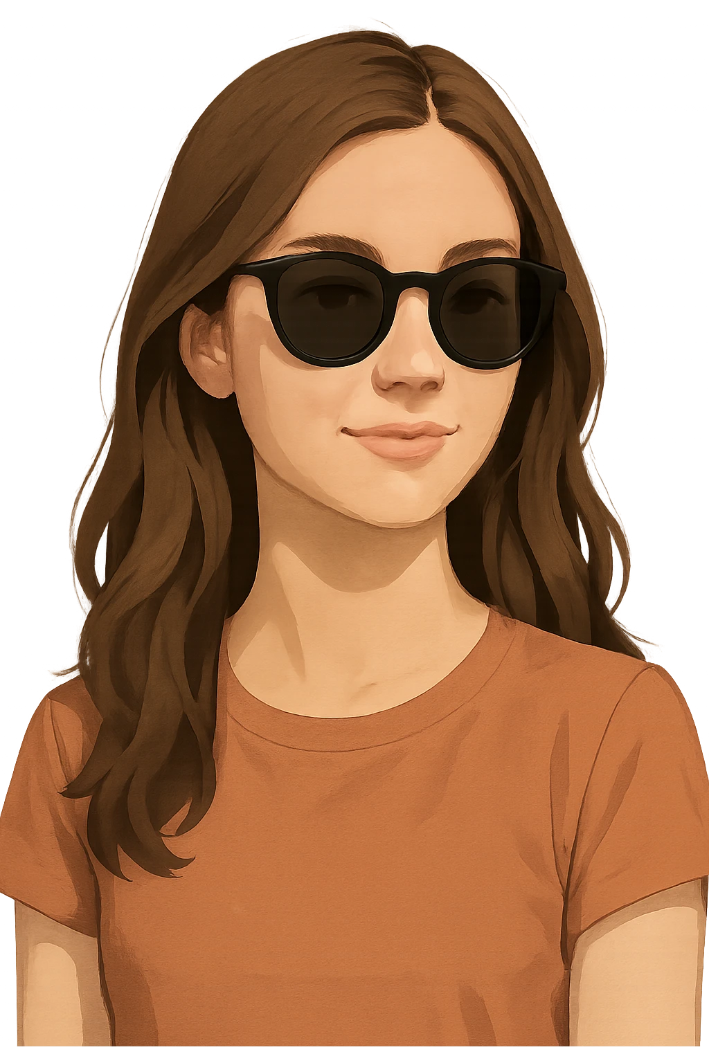 portrait d'une jolie fille avec des lunettes de soleil, style réaliste simplifié emoji