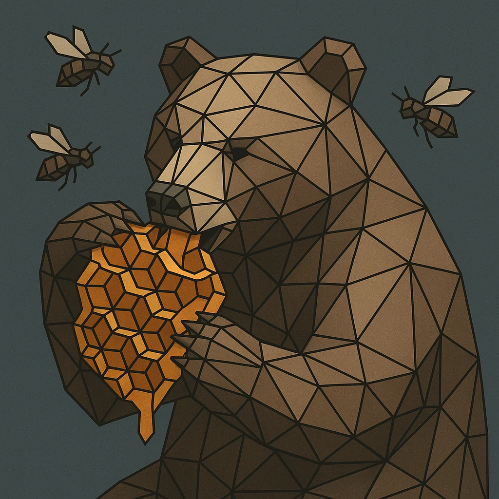 bear eating honeycomb with bees flying around emoji