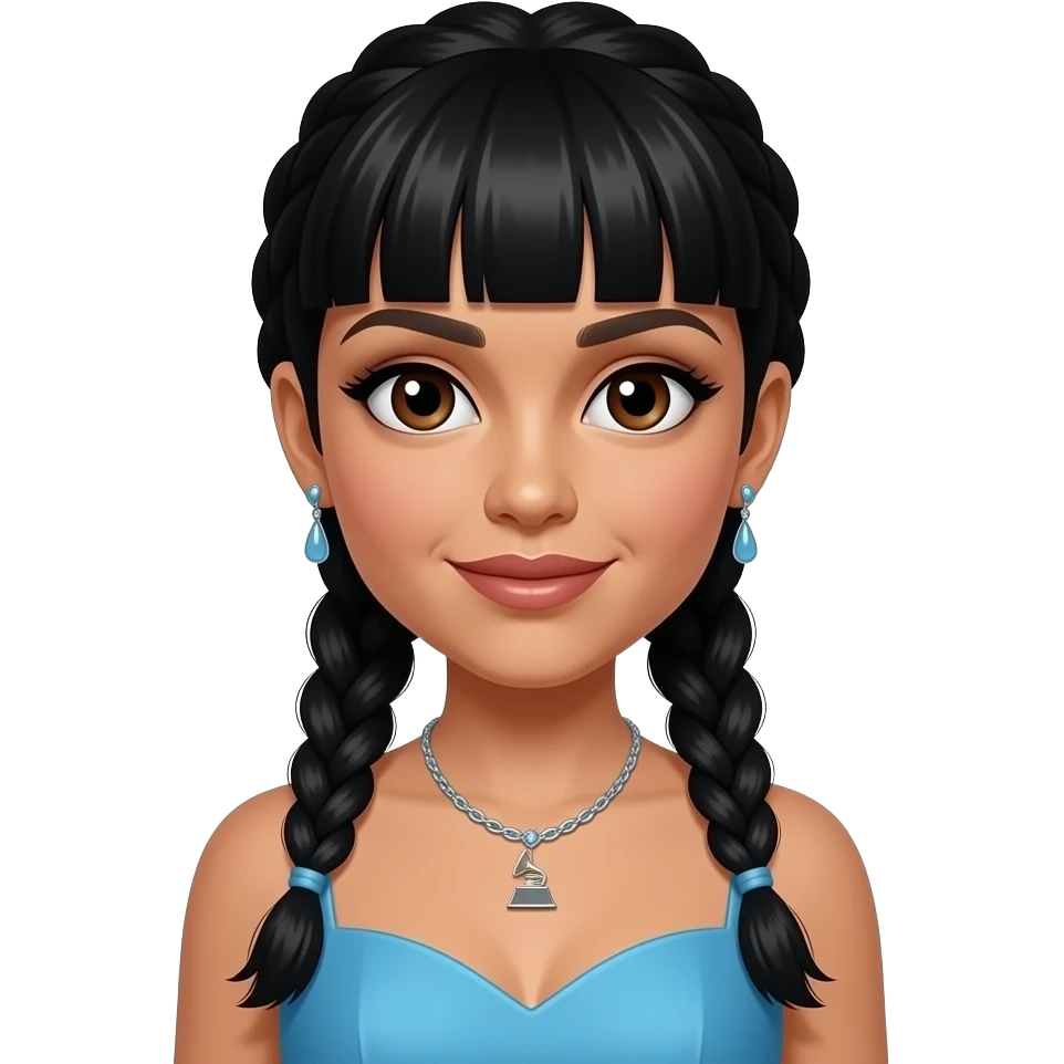 Lisa Left Eye Lopes from TLC with dark brown eyes, black high braided hair with bang, azure grammy dress, necklace and earrings emoji