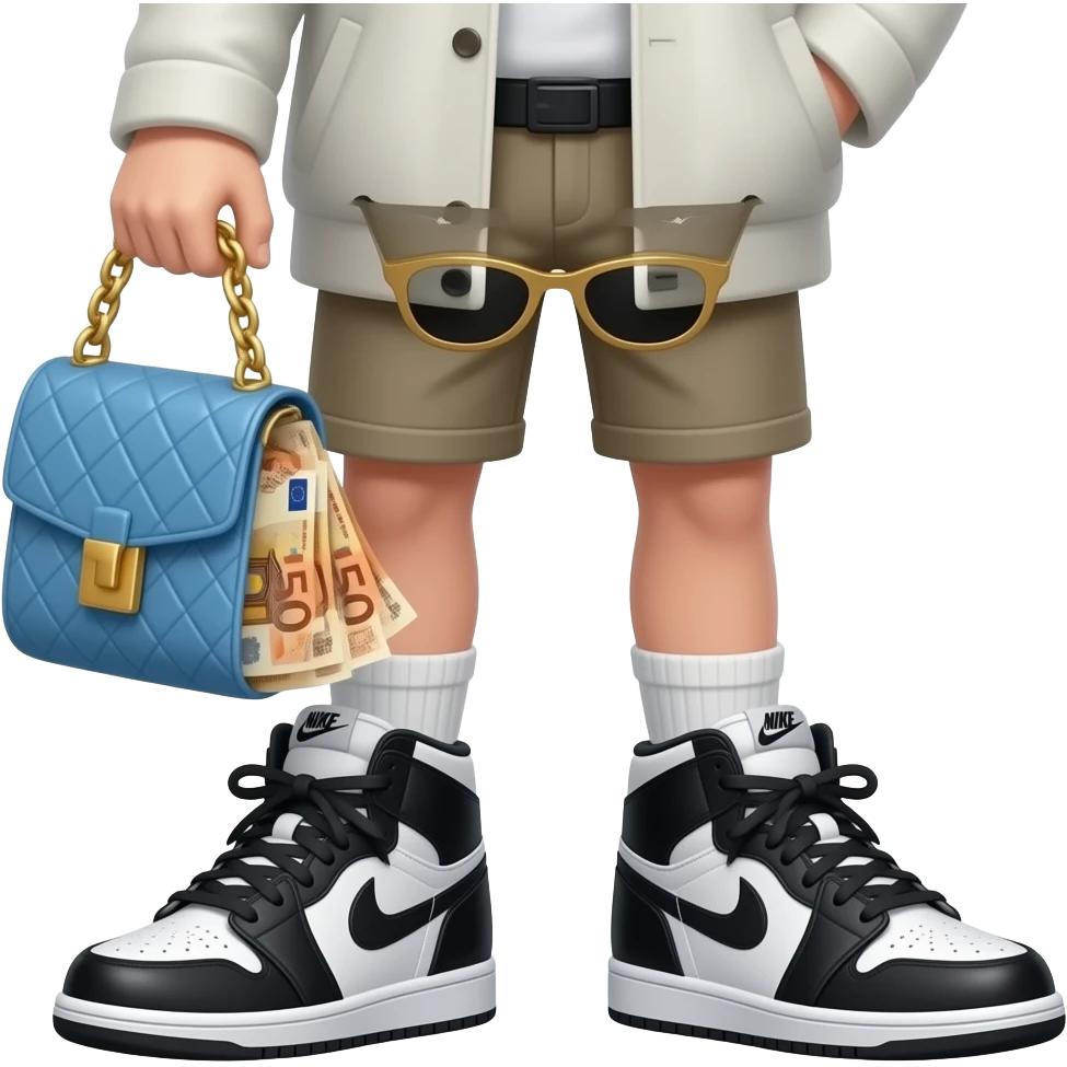 Bana bir gözlük takmış elinde püssürü euro parası olan ve altın zincir takmış nike ayakkıbı giymiş emoji