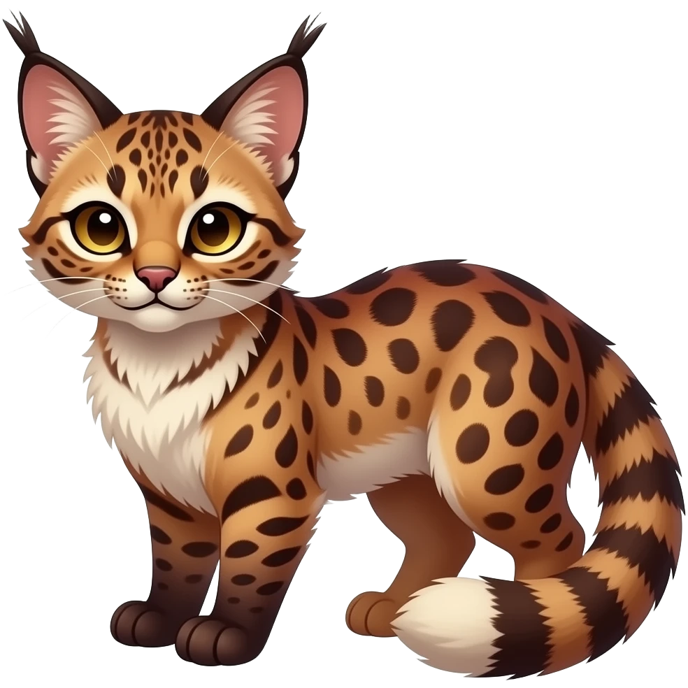 Dark gloomy red-golden-brownish-beige-gradients colorful painted marked patterned Asian glorious divine exotic cute cool beautiful shiny beautiful fantasy-caracal-civet-genet-sergal-vernid-Cacomistle-oncilla-animal-Fakémon-hybrid-fursona (full body) emoji