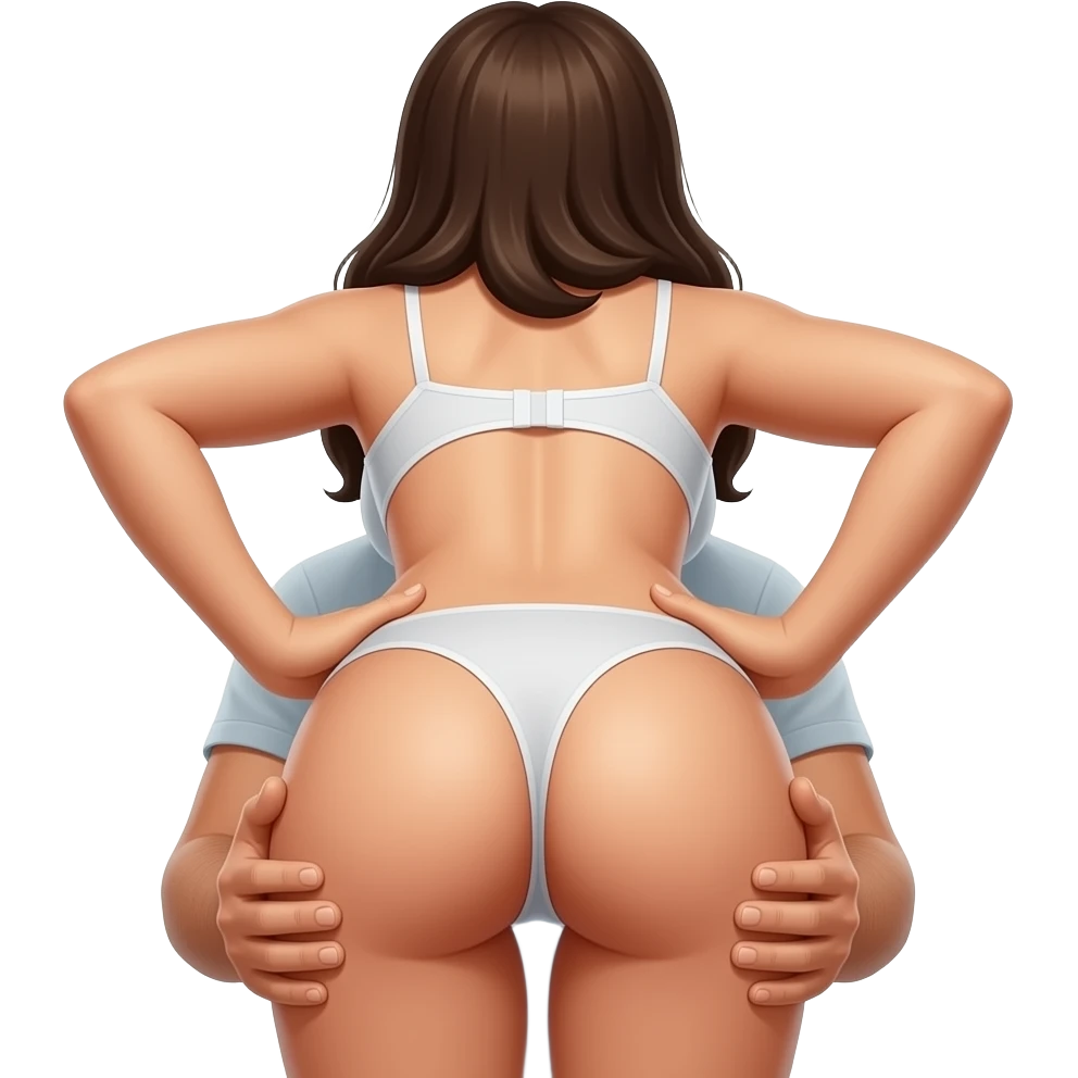 woman bent over  showing her ass in panty with a man behind her holding her hips with his two hands on both side facing away from the viewer emoji