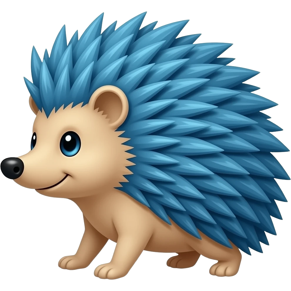Blue cartoon hedgehog looking to the left, dynamic pose, glossy 3D emoji render, vibrant colors emoji