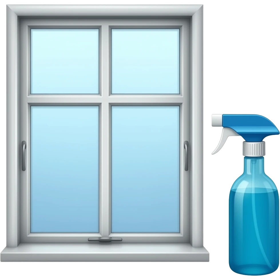 the window, with a cleaning spray bottle standing slightly to the right of it emoji
