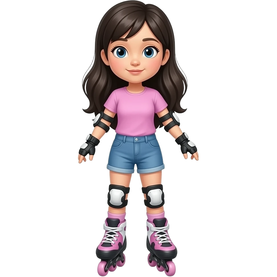Sad Fat Asian girl on rollerblades with long hair emoji