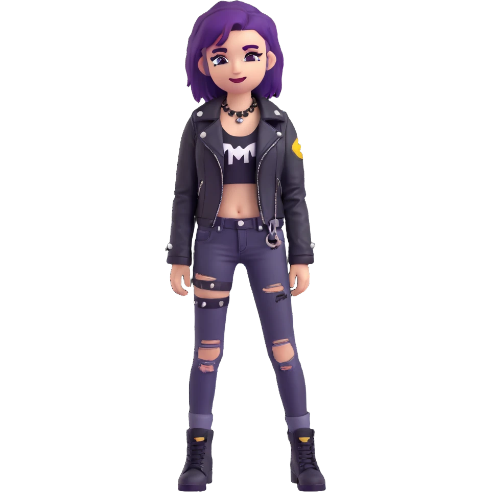 Change the punk rock girl's hair color to purple, keep all other details and the 3D emoji style the same emoji