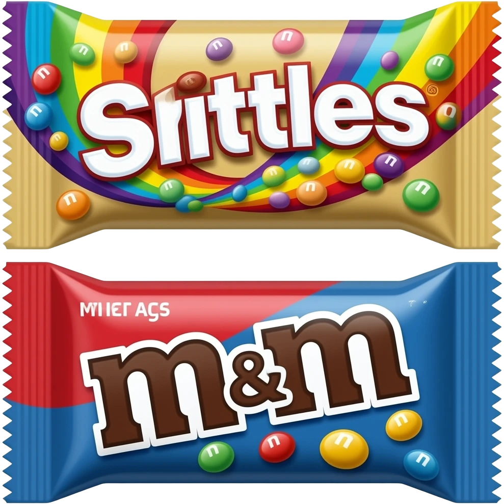 packet of skittles & a packet of M&Ms emoji
