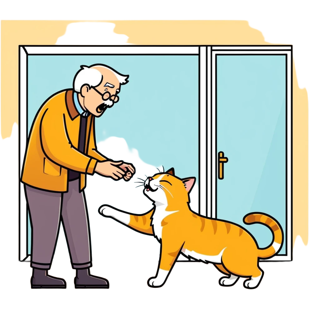 golden cat  meowing ￼at old blind man  emoji