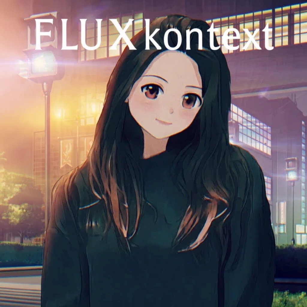 recreate this image and add logo of  text "FLUX Kontext" on top of it emoji
