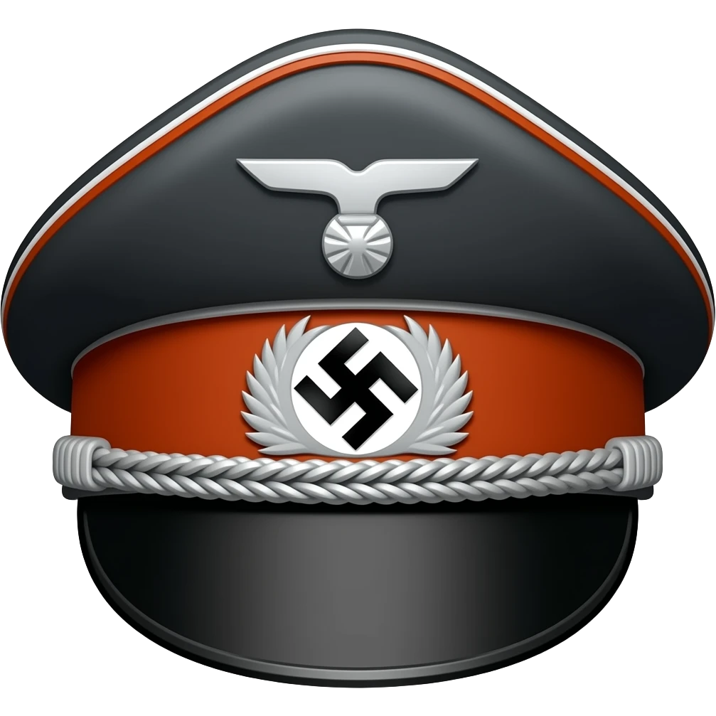 flat black shiny Nazi Kepi hat with orange accents emoji