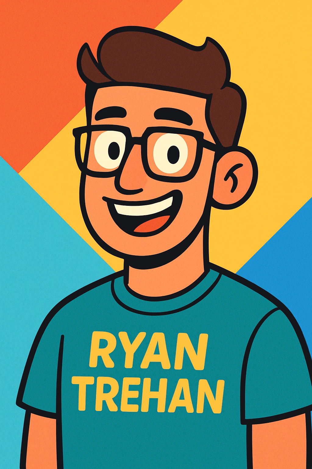 Ryan Trehan, cartoon style, friendly expression, bright colors emoji